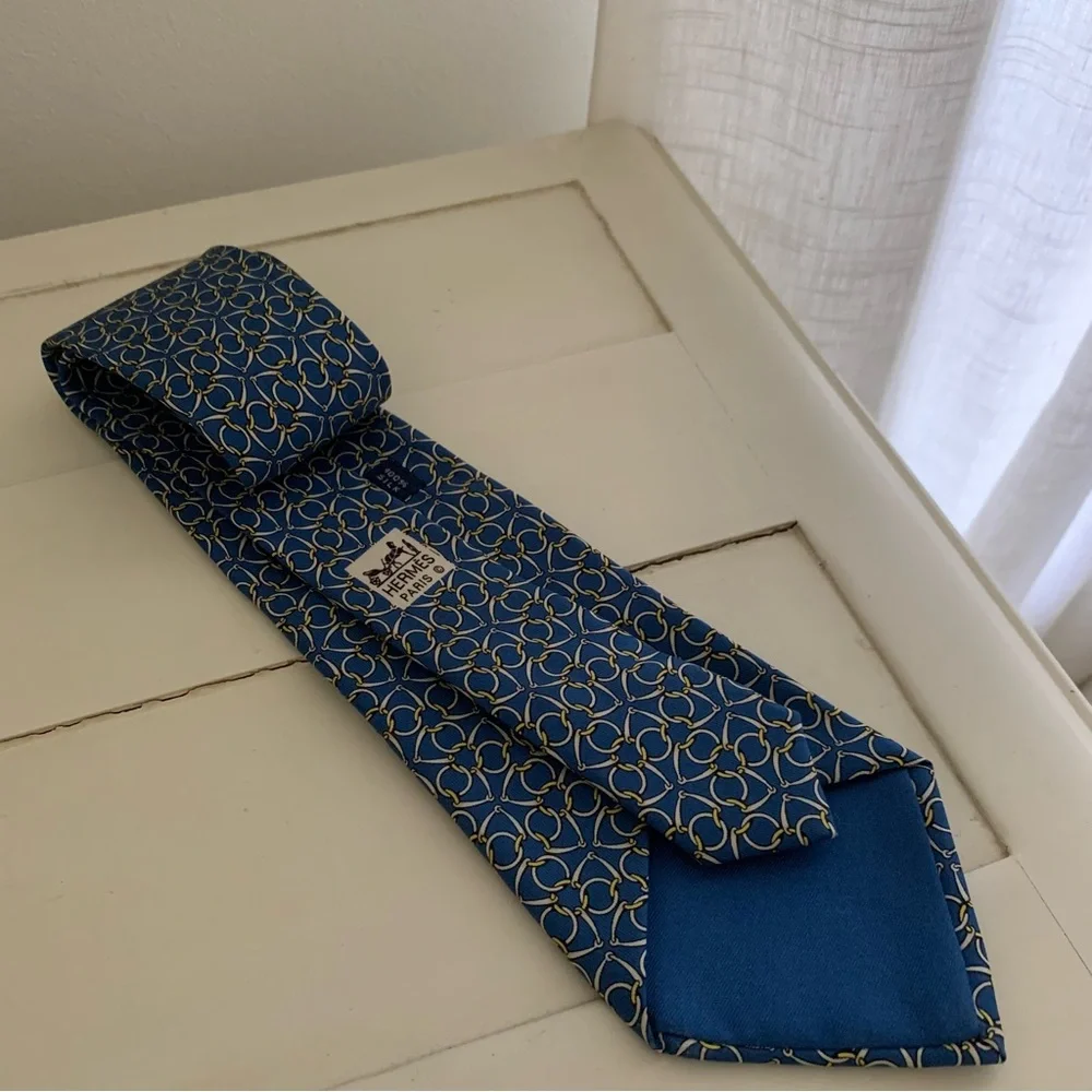Hermes Horse Bit Blue Silk Tie - Picture 5 of 6